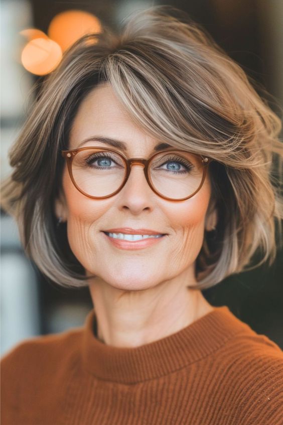 Layered Bob with Swooping Bangs| Photo: Pinterest.com/The Hairstyle Edit Hairstyles for Women Over 50 Who Wear Glasses