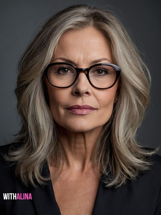 Layered Mid-Length Cut| Photo: pinterest.com/ withalina Hairstyles for Women Over 50 Who Wear Glasses