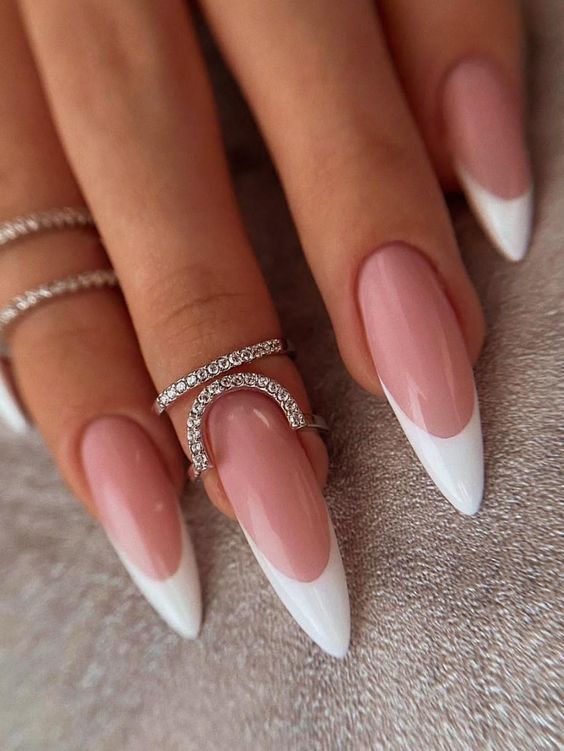 Long Acrylic White Tip Nails