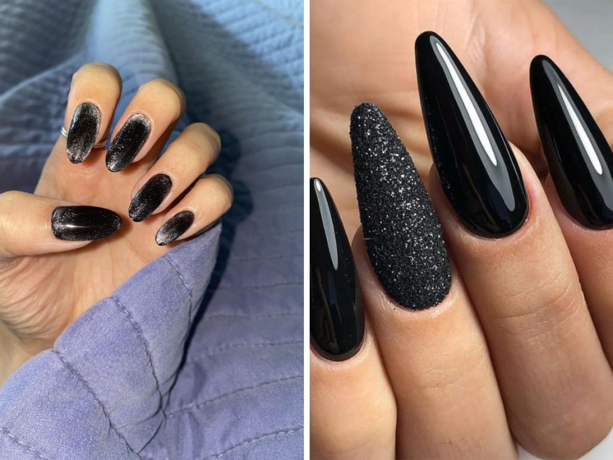 Sleek Black Velvet Nail Designs