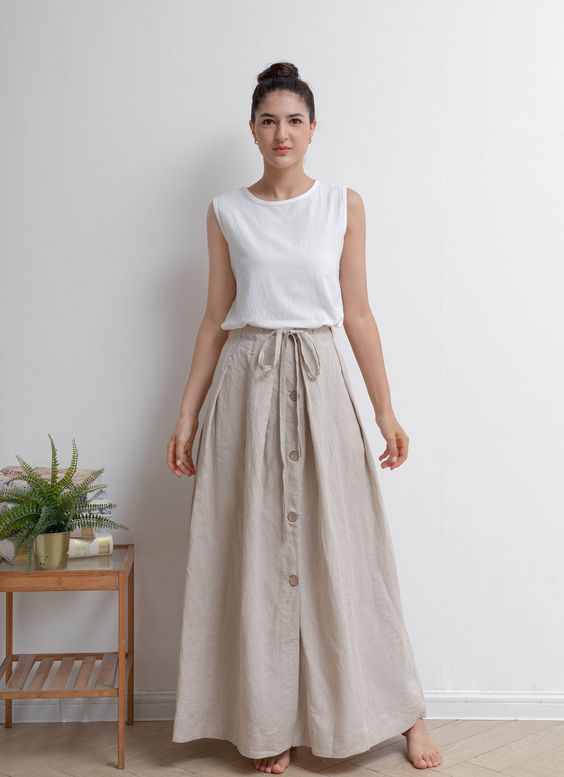 mid-rise linen skirt