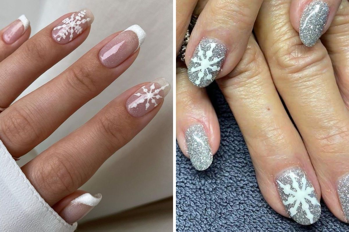 Glitter and Snowflake Nails