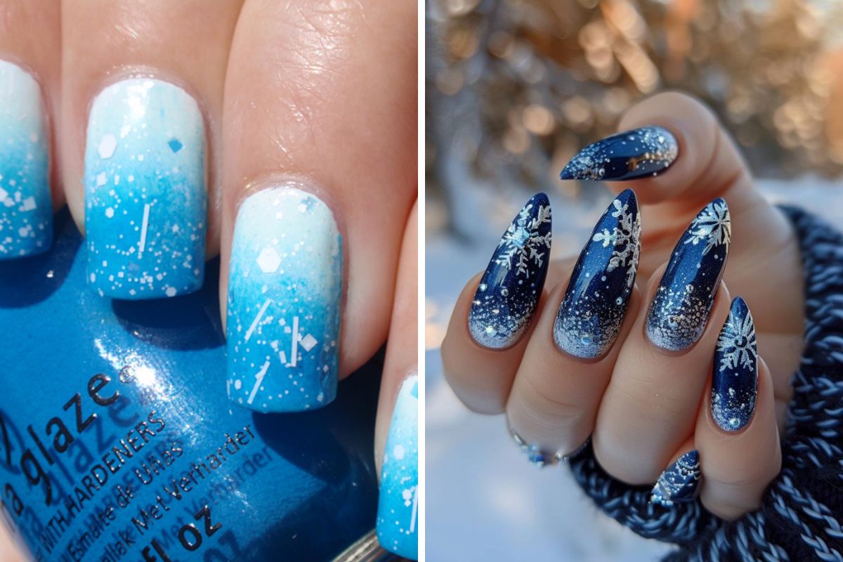 Shimmery Gradient Blue Winter Nails