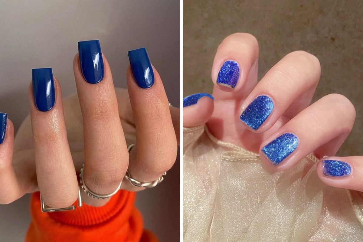 Square nails sapphire blue