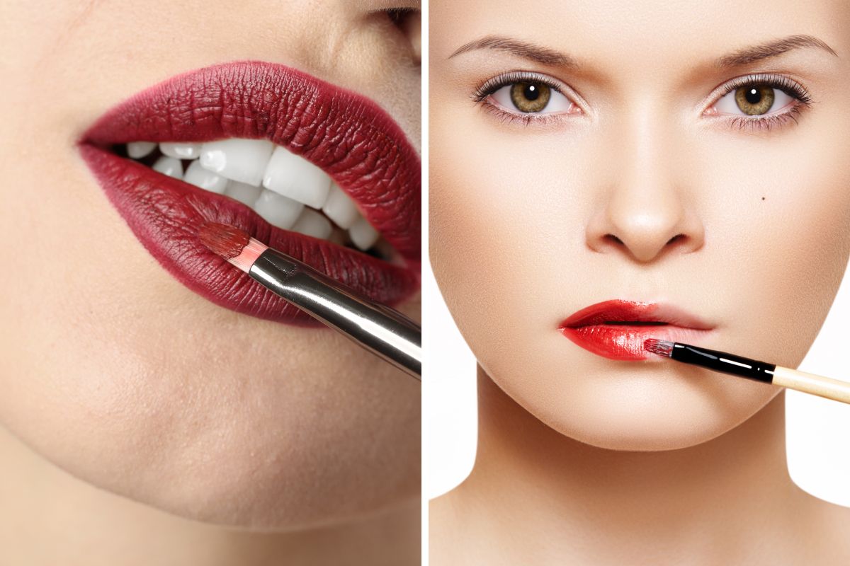 lip brush applying red lipstick