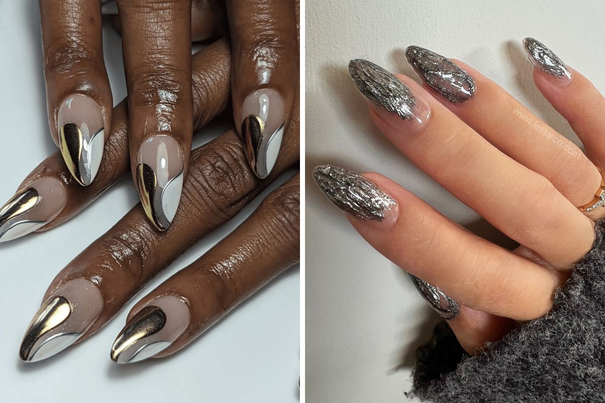 metallic silver and gold nails