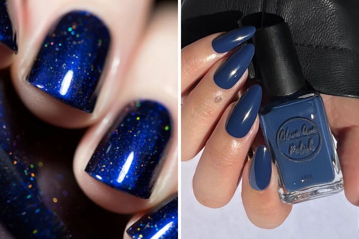 navy blue holographic nails