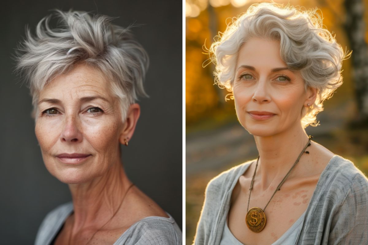 voluminous grey pixie haircut