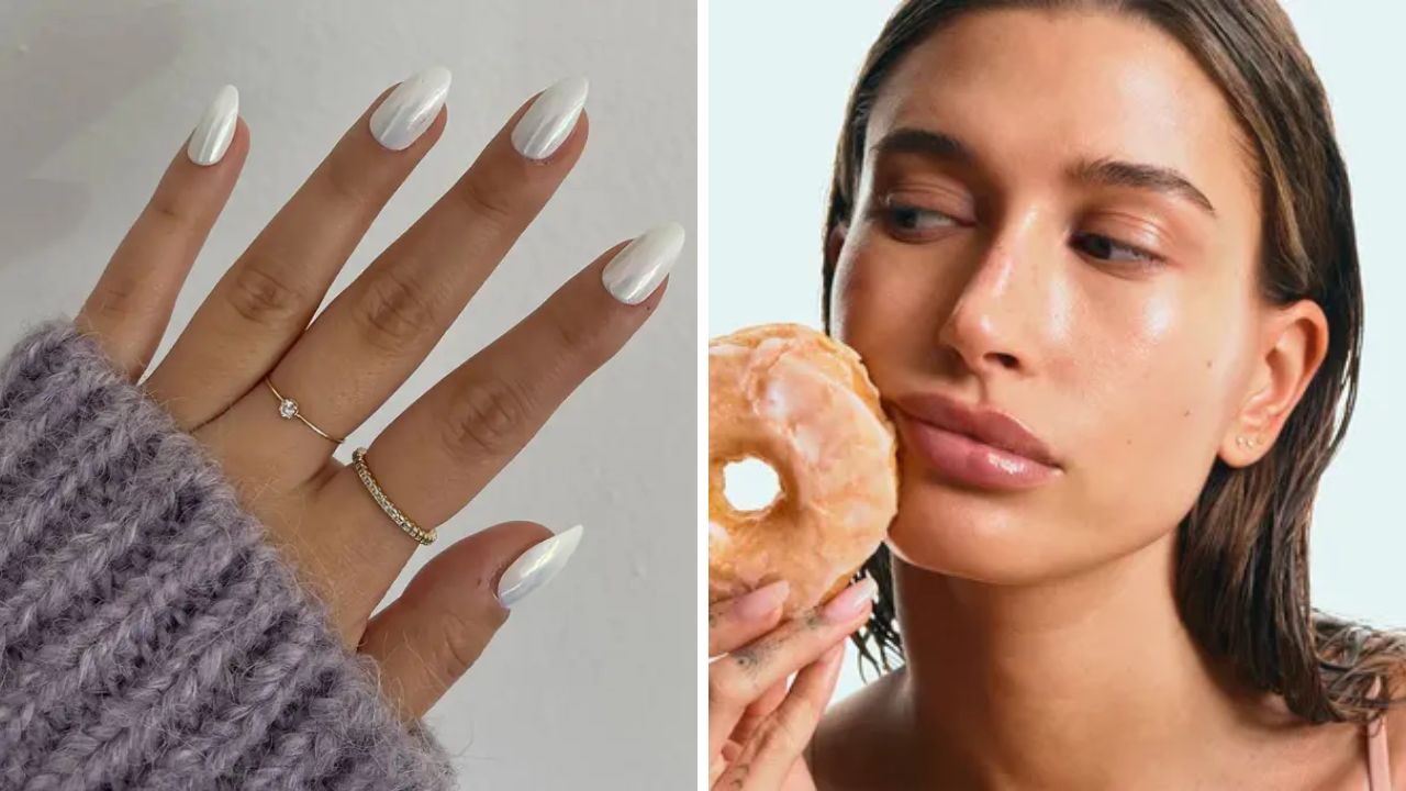 Hailey Bieber glazed donut nails