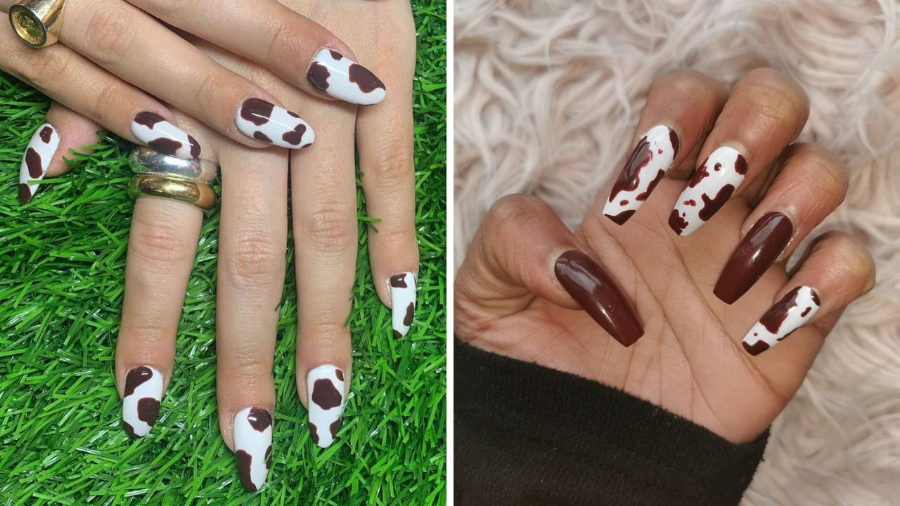 brown cow print nails