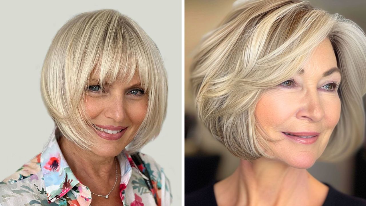 chin-length graduated bob for women over 50