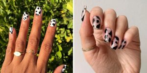 classic black and white cow print nails