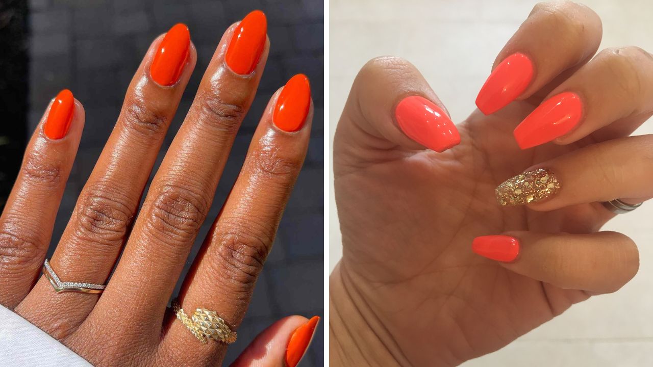 coral orange nails