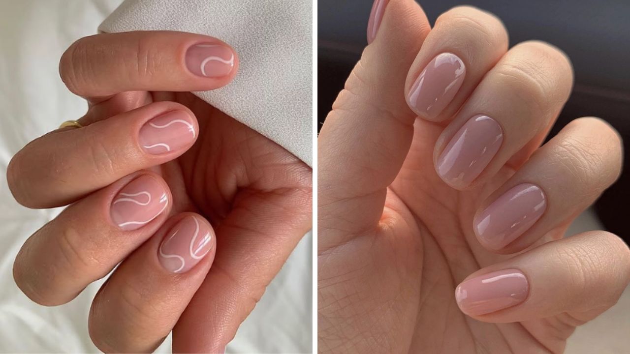 minimalist short nude skin-toned nails