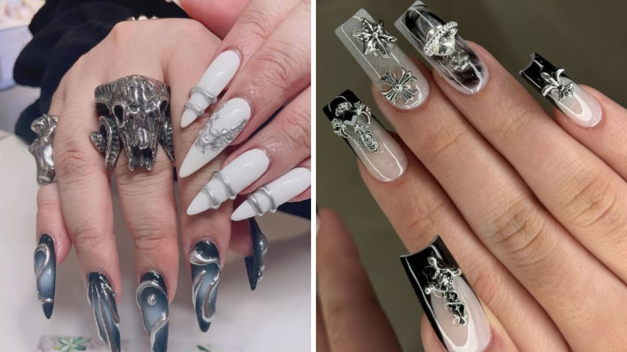 monochrome 3d nail art