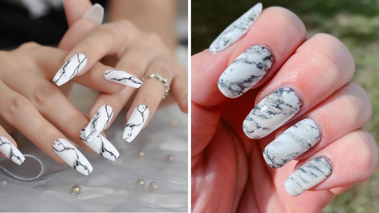 white marble nail art