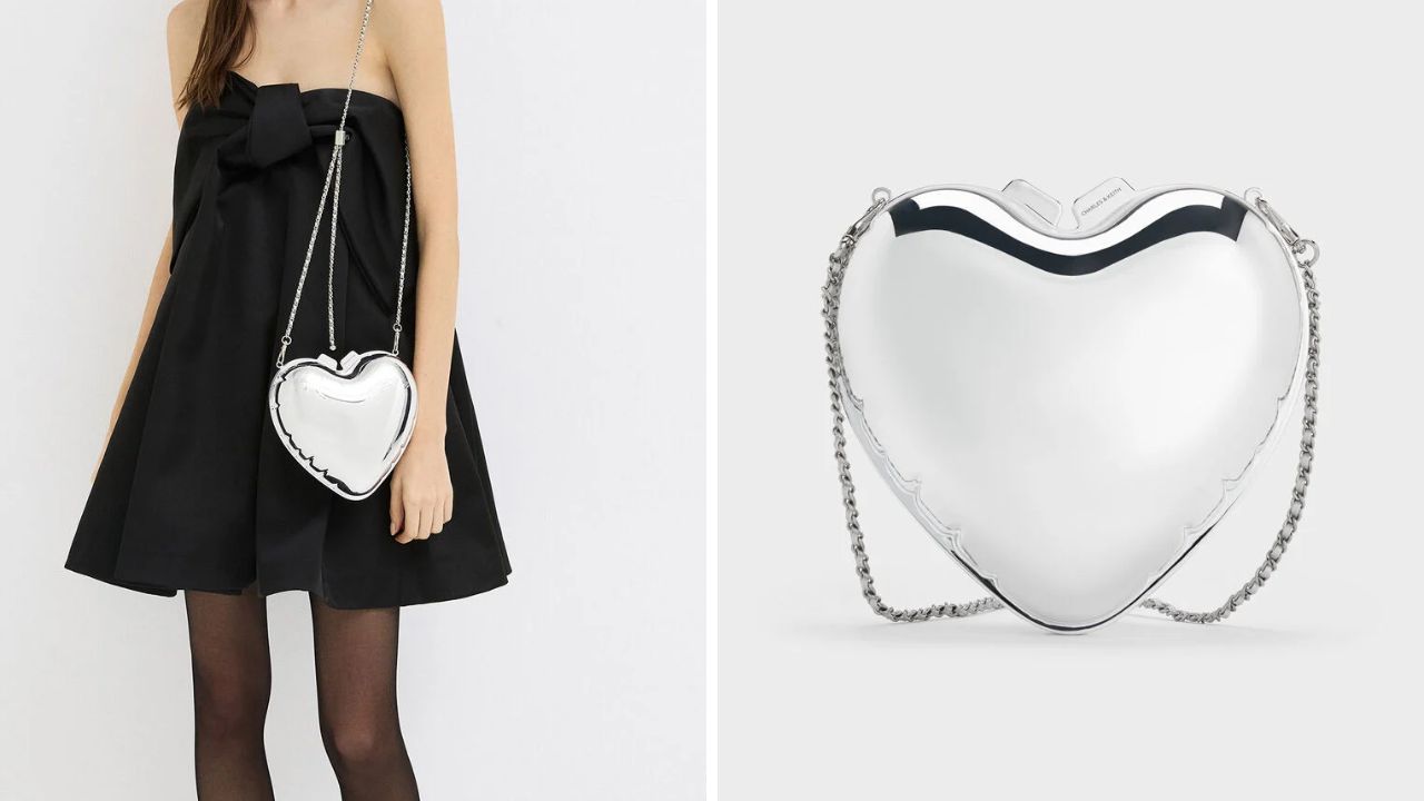 Charles & Keith Metallic Heart Crossbody Bag