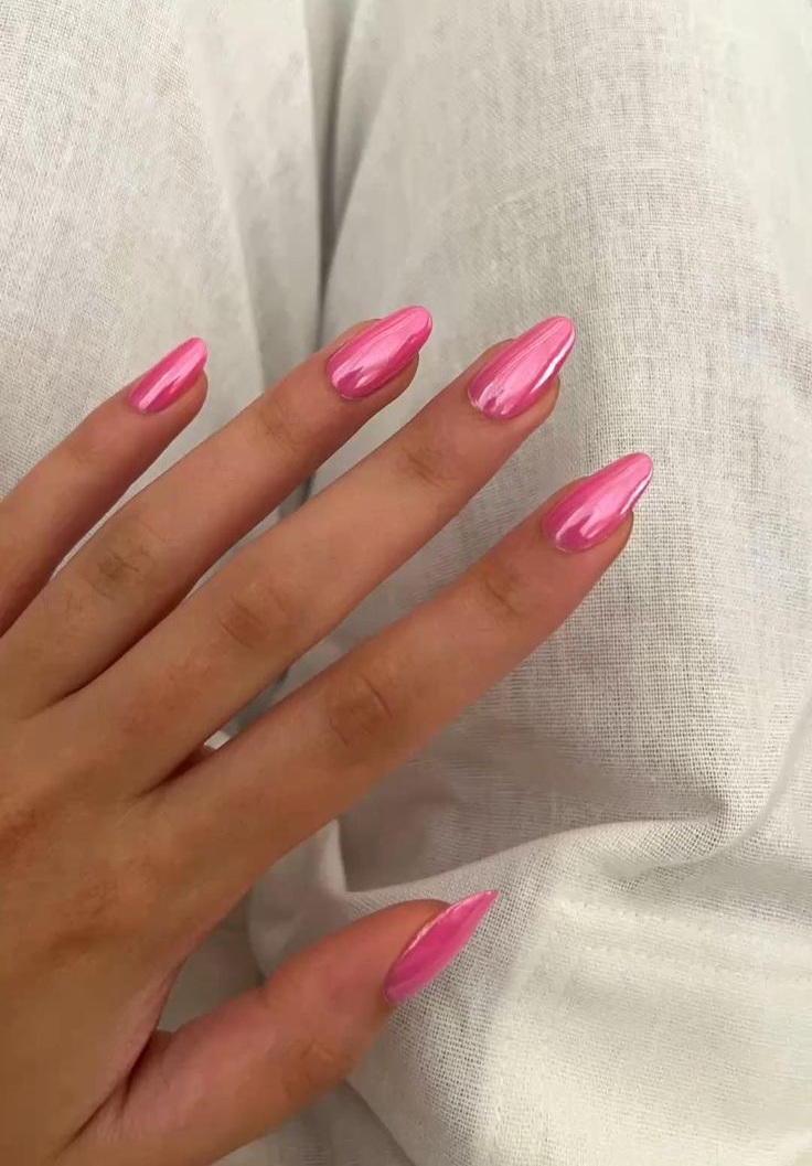 Chrome pink nails