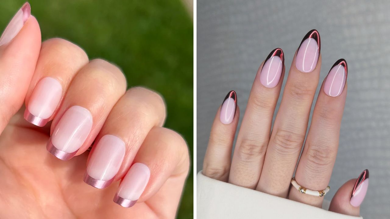 Pink Metallic French Tips nails