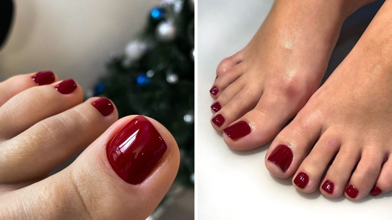 cherry red nails pedicure