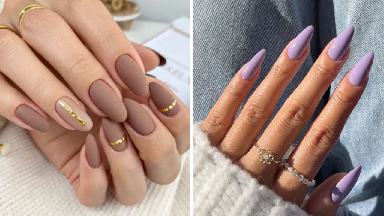 mocha mousse and dusty lavender nails