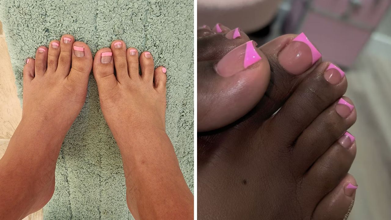 neon french tips pedicure