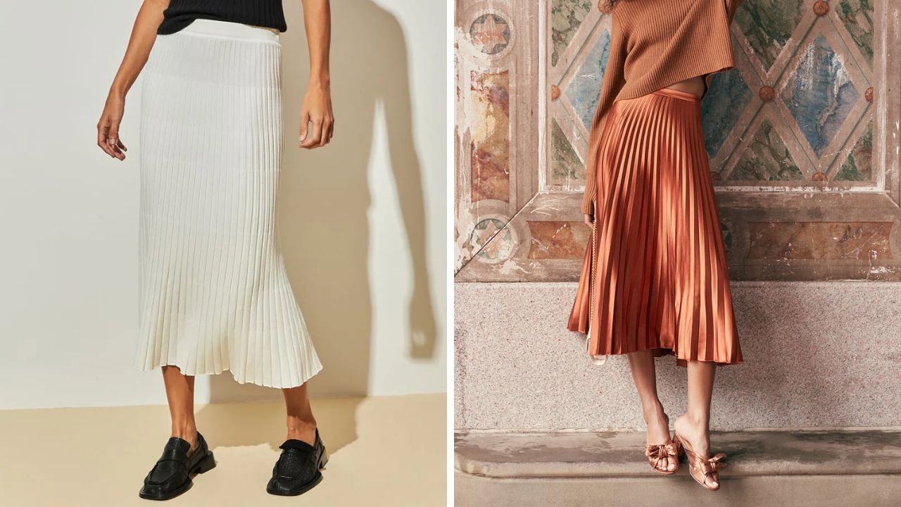 pleated midi skirts