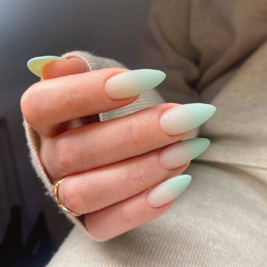 Mint to White Gradient ombré french nails