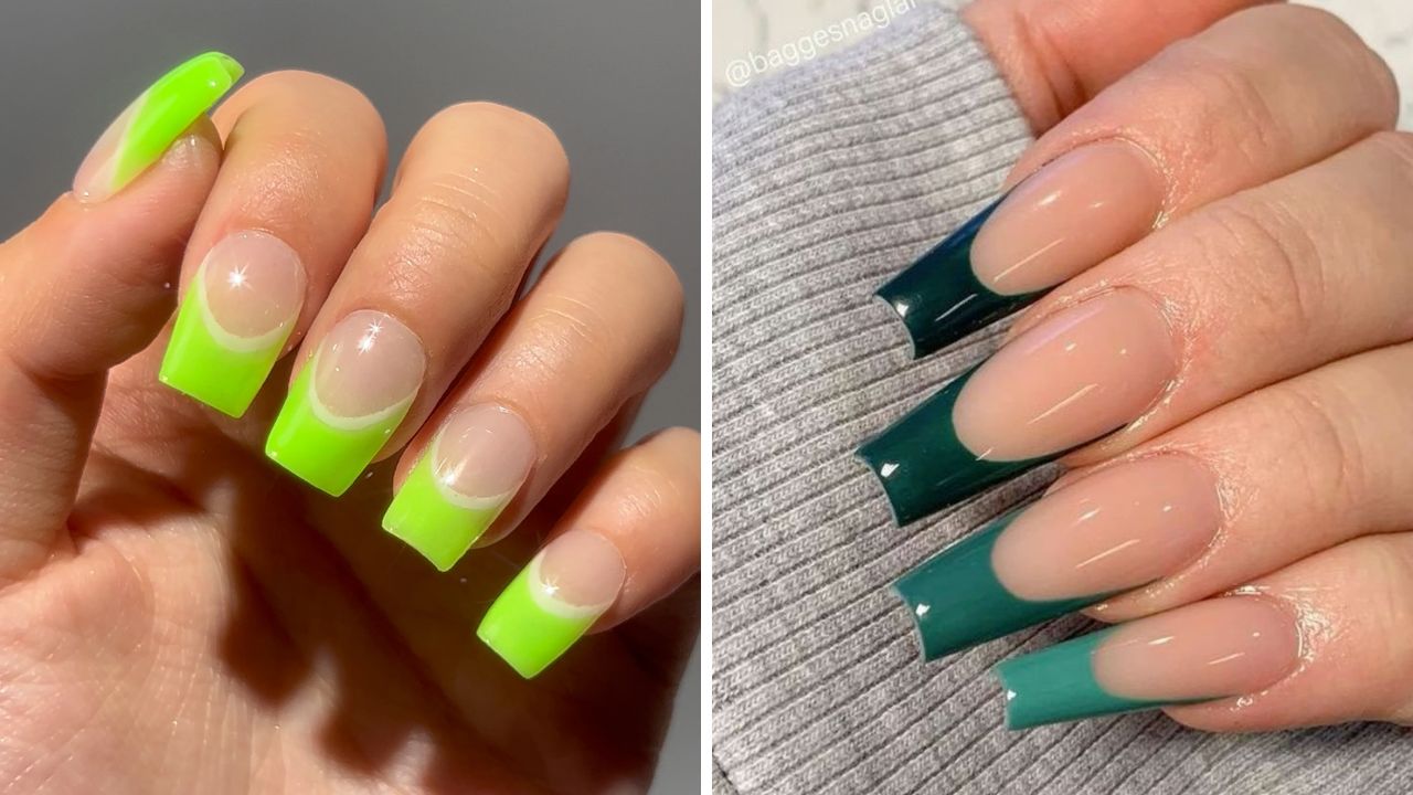 green French tips nails